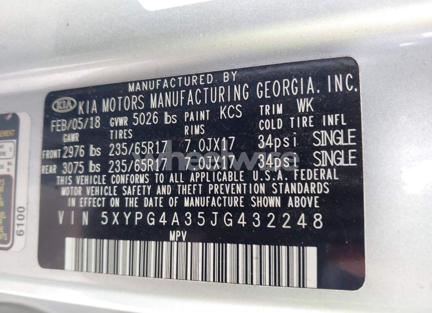 Photo 9 of 2018 Kia Sorento 2.4L L (VIN 5XYPG4A35JG432248)
