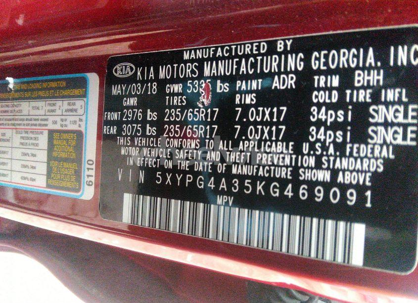 Photo 9 of 2019 Kia Sorento 2.4L LX (VIN 5XYPG4A35KG469091)