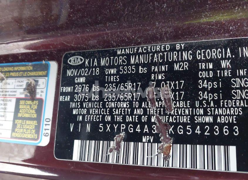 Photo 8 of 2019 Kia Sorento 2.4L LX (VIN 5XYPG4A35KG542363)