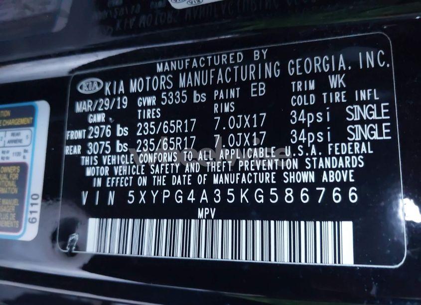Photo 9 of 2019 Kia Sorento 2.4L L (VIN 5XYPG4A35KG586766)