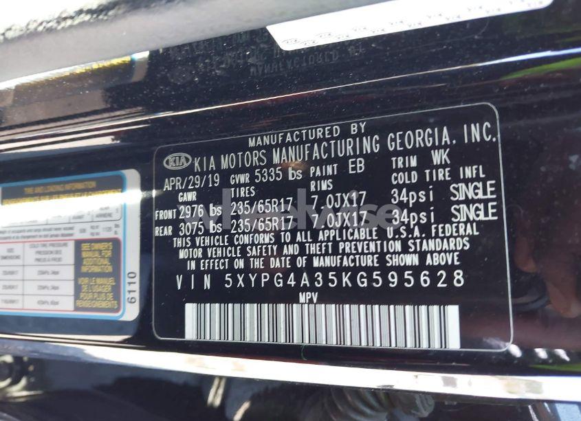 Photo 9 of 2019 Kia Sorento 2.4L L (VIN 5XYPG4A35KG595628)