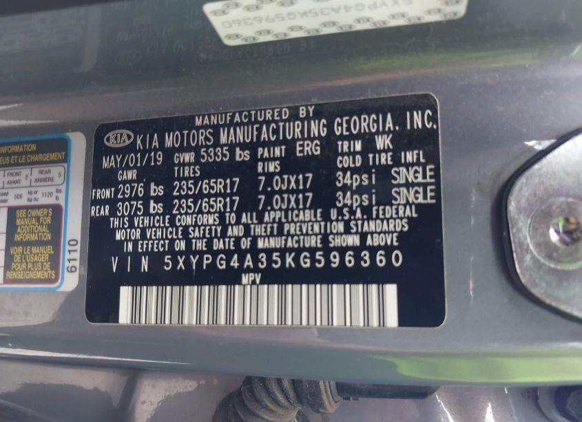 Photo 9 of 2019 Kia Sorento 2.4L L (VIN 5XYPG4A35KG596360)