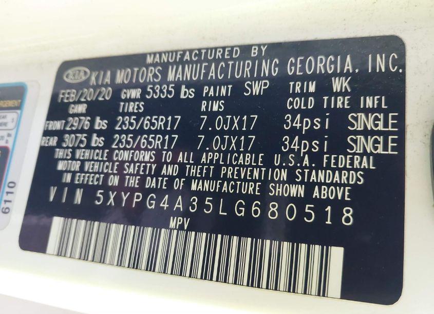 Photo 9 of 2020 Kia Sorento 2.4L LX (VIN 5XYPG4A35LG680518)