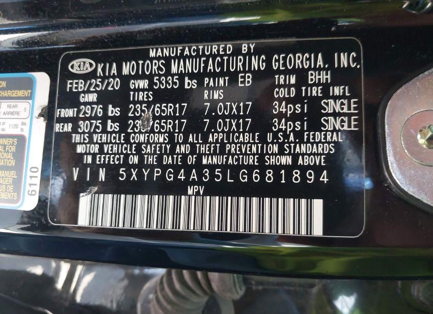 Photo 9 of 2020 Kia Sorento 2.4L LX (VIN 5XYPG4A35LG681894)