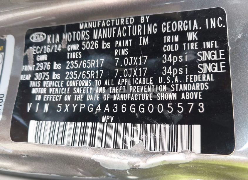 Photo 9 of 2016 Kia Sorento 2.4L LX (VIN 5XYPG4A36GG005573)