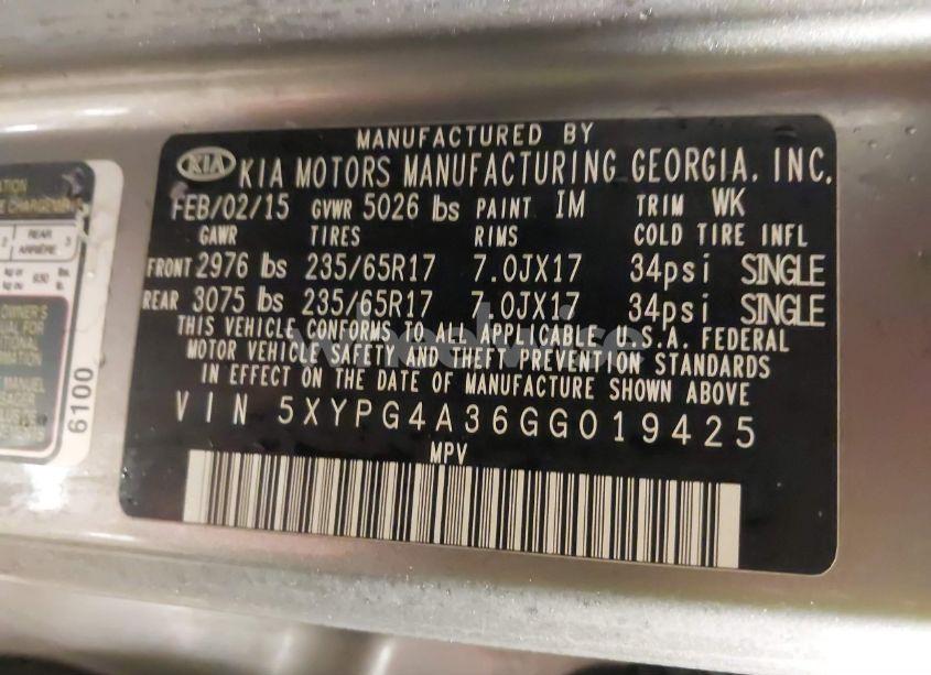 Photo 9 of 2016 Kia Sorento 2.4L LX (VIN 5XYPG4A36GG019425)