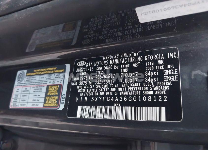 Photo 9 of 2016 Kia Sorento 2.4L LX (VIN 5XYPG4A36GG108122)