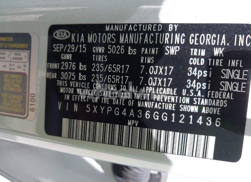 Photo 9 of 2016 Kia Sorento 2.4L LX (VIN 5XYPG4A36GG121436)