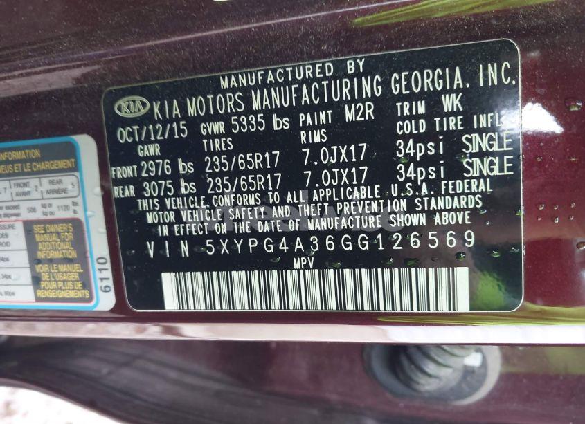 Photo 9 of 2016 Kia Sorento 2.4L LX (VIN 5XYPG4A36GG126569)