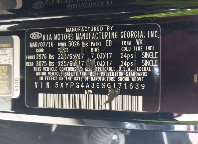 Photo 9 of 2016 Kia Sorento 2.4L L (VIN 5XYPG4A36GG171639)