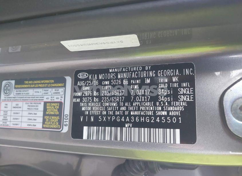 Photo 9 of 2017 Kia Sorento LX/L (VIN 5XYPG4A36HG245501)