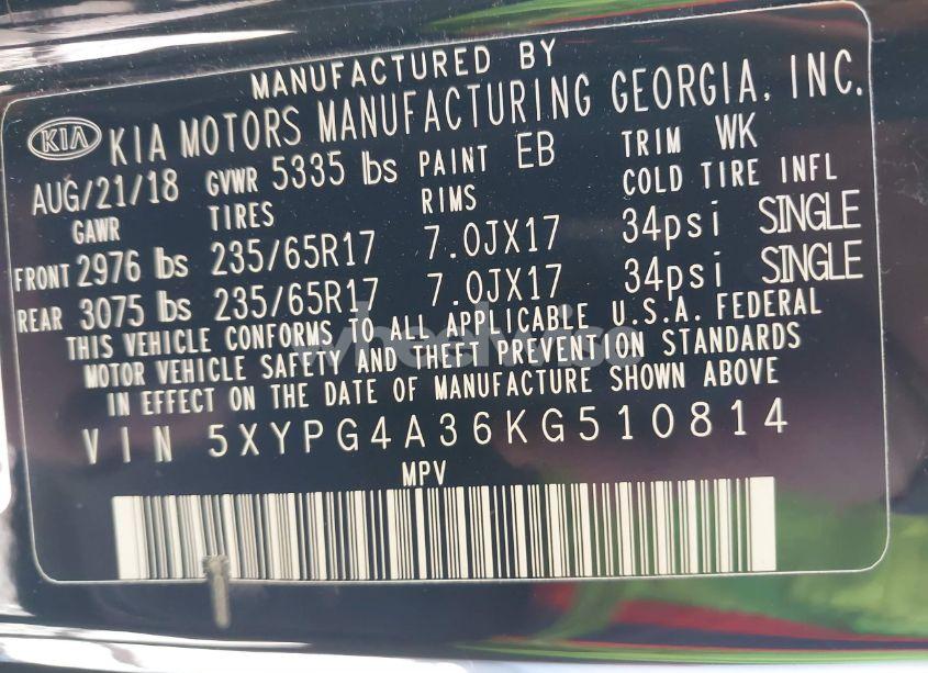 Photo 9 of 2019 Kia Sorento 2.4L L (VIN 5XYPG4A36KG510814)