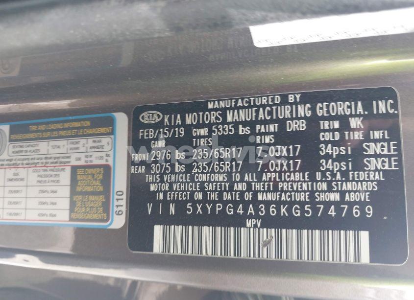 Photo 9 of 2019 Kia Sorento 2.4L LX (VIN 5XYPG4A36KG574769)