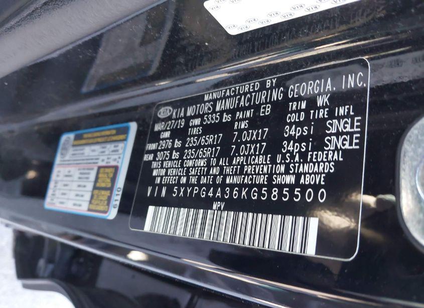 Photo 9 of 2019 Kia Sorento 2.4L L (VIN 5XYPG4A36KG585500)