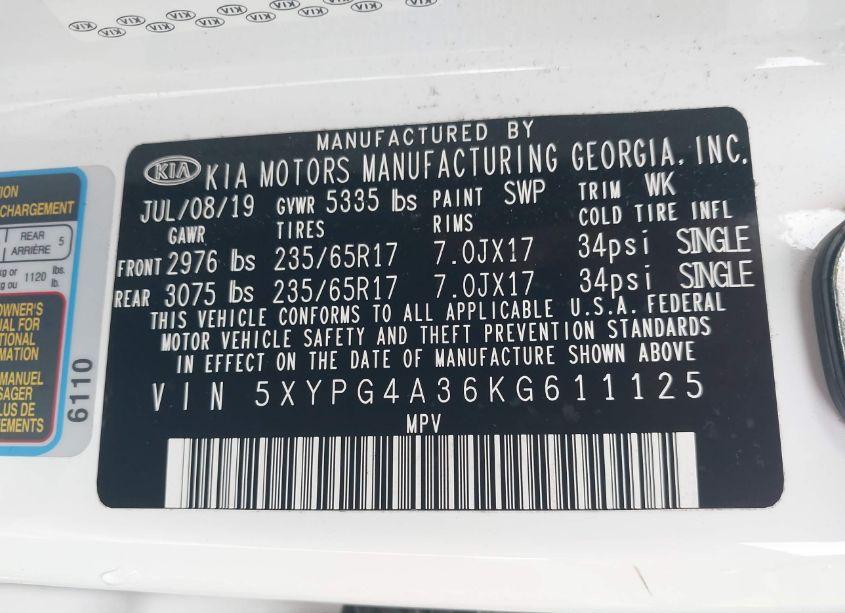 Photo 9 of 2019 Kia Sorento 2.4L L (VIN 5XYPG4A36KG611125)