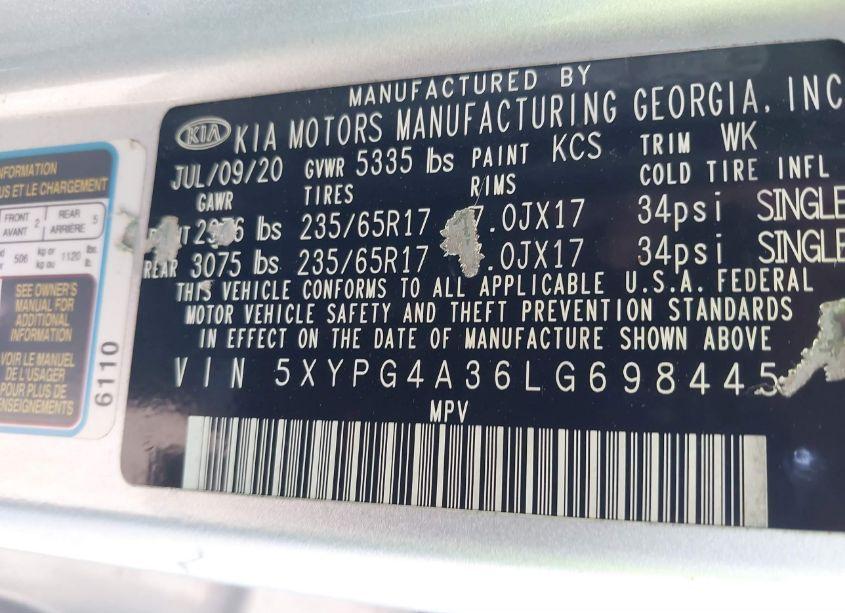 Photo 9 of 2020 Kia Sorento 2.4L L (VIN 5XYPG4A36LG698445)