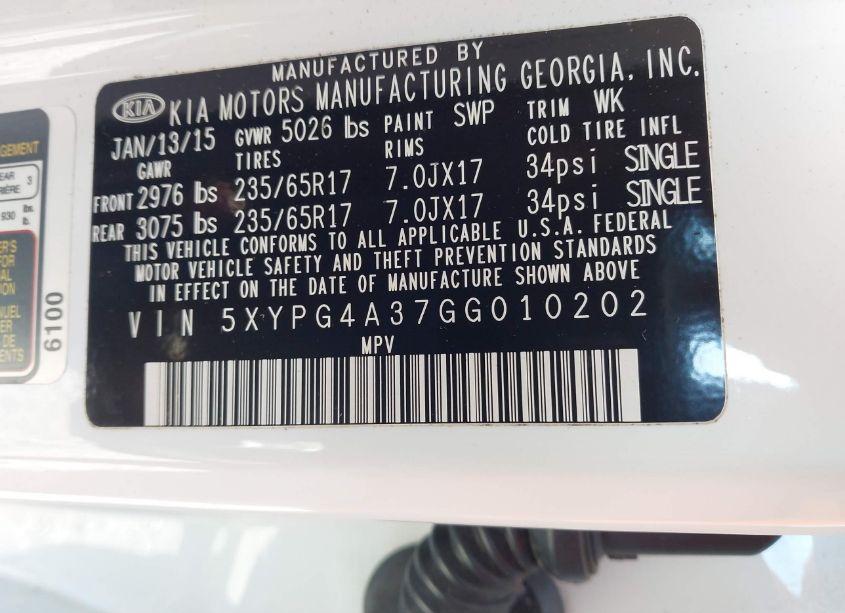 Photo 9 of 2016 Kia Sorento 2.4L LX (VIN 5XYPG4A37GG010202)