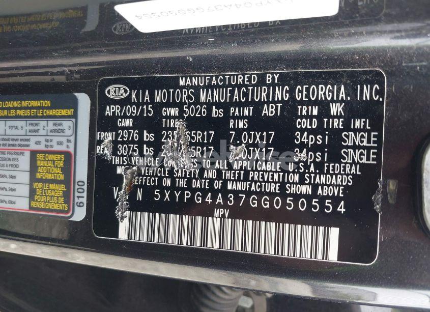 Photo 9 of 2016 Kia Sorento 2.4L LX (VIN 5XYPG4A37GG050554)