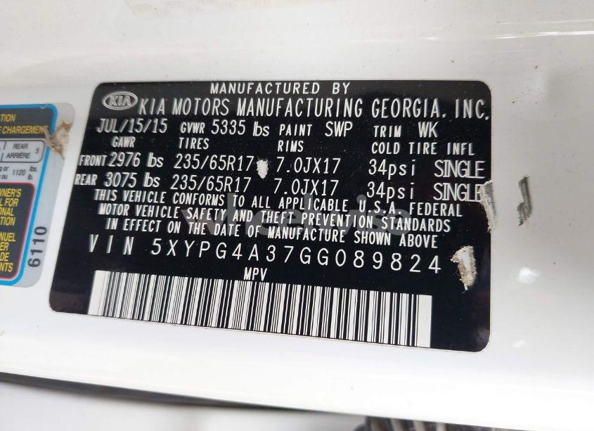 Photo 9 of 2016 Kia Sorento 2.4L LX (VIN 5XYPG4A37GG089824)