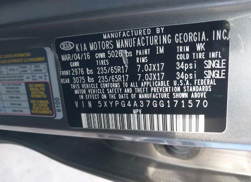 Photo 9 of 2016 Kia Sorento 2.4L L (VIN 5XYPG4A37GG171570)