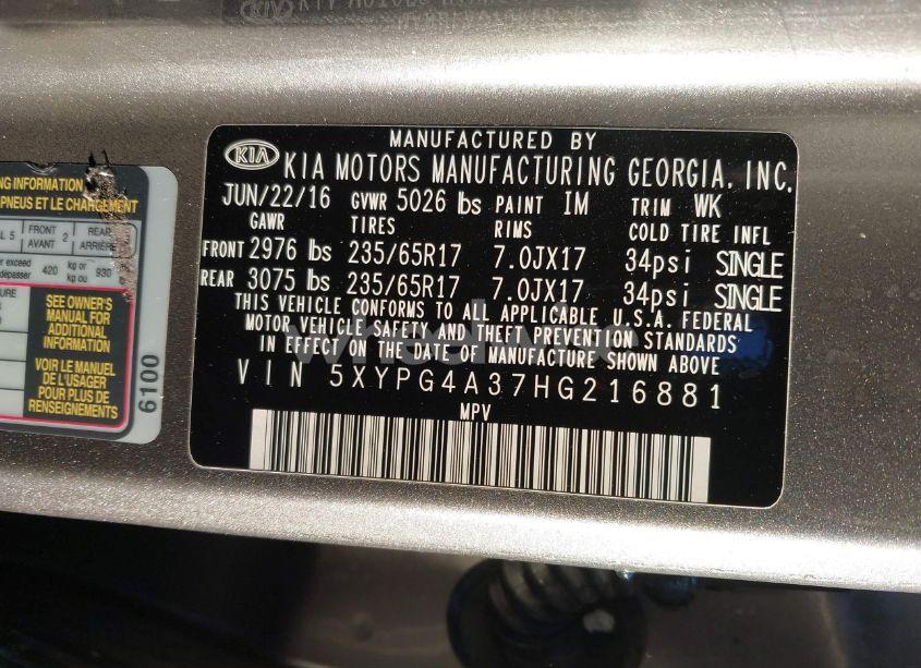 Photo 9 of 2017 Kia Sorento 2.4L L (VIN 5XYPG4A37HG216881)