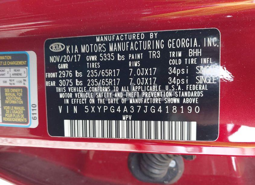 Photo 9 of 2018 Kia Sorento 2.4L LX (VIN 5XYPG4A37JG418190)