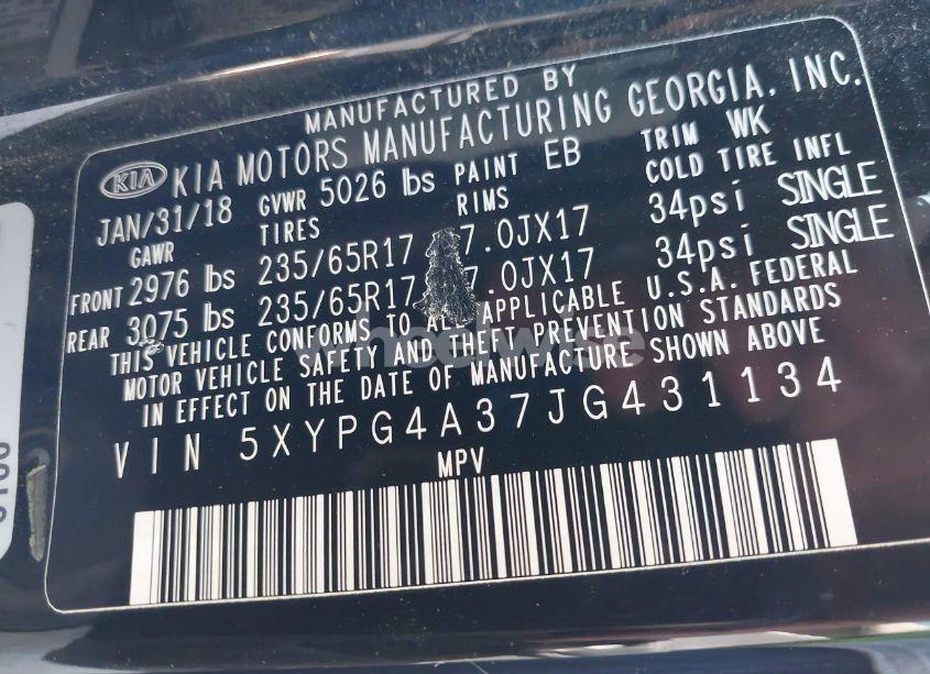 Photo 9 of 2018 Kia Sorento 2.4L L (VIN 5XYPG4A37JG431134)