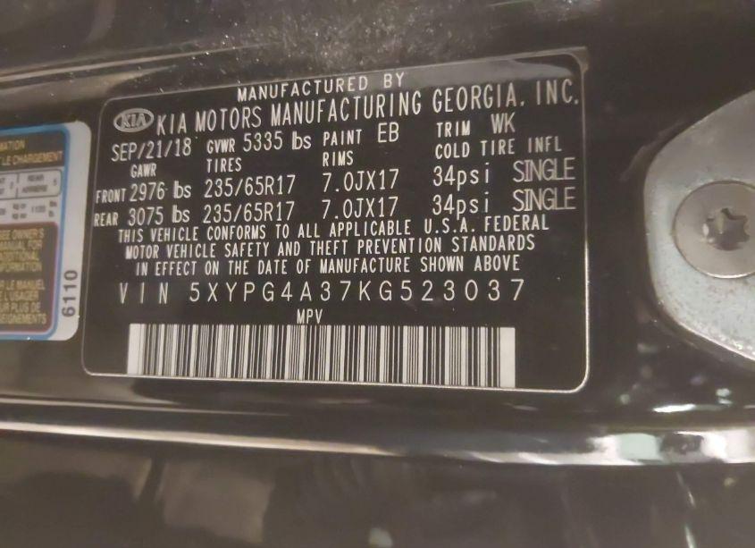 Photo 9 of 2019 Kia Sorento 2.4L L (VIN 5XYPG4A37KG523037)