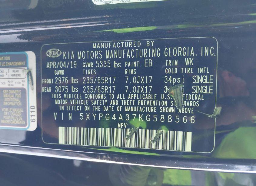 Photo 9 of 2019 Kia Sorento 2.4L L (VIN 5XYPG4A37KG588566)