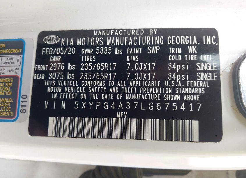 Photo 9 of 2020 Kia Sorento 2.4L L (VIN 5XYPG4A37LG675417)