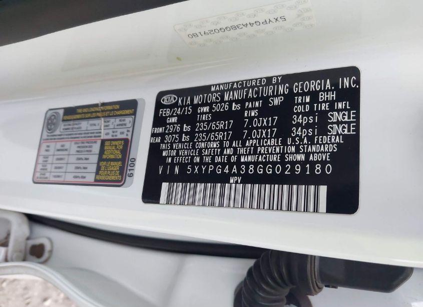 Photo 9 of 2016 Kia Sorento 2.4L LX (VIN 5XYPG4A38GG029180)