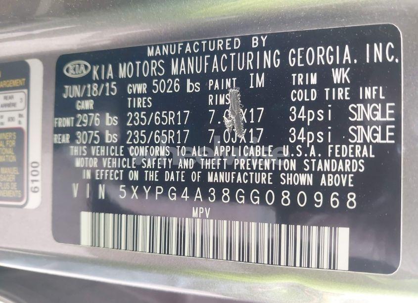 Photo 9 of 2016 Kia Sorento 2.4L LX (VIN 5XYPG4A38GG080968)