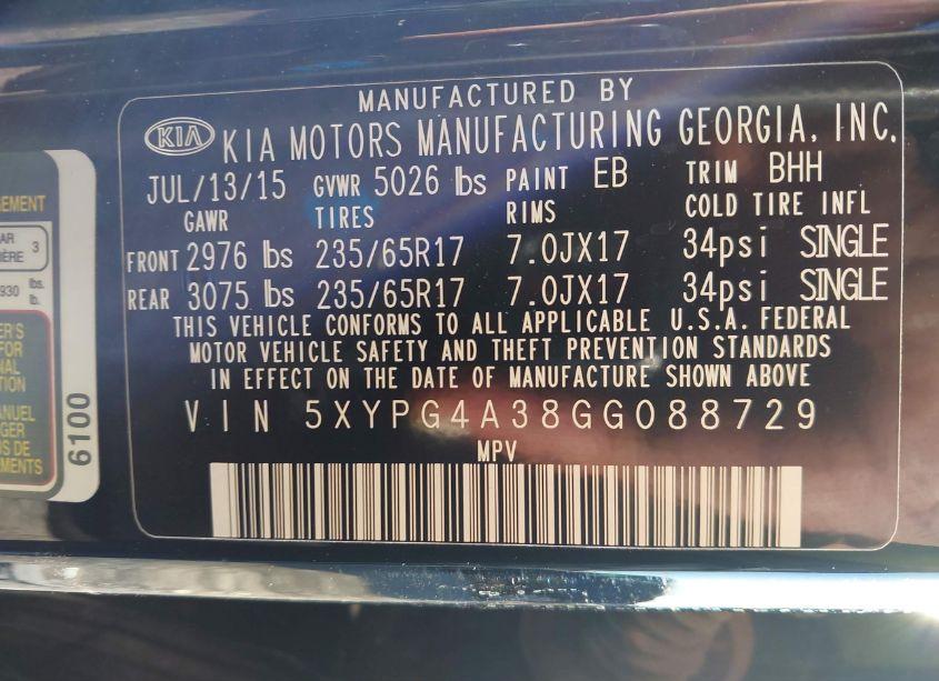 Photo 9 of 2016 Kia Sorento 2.4L LX (VIN 5XYPG4A38GG088729)