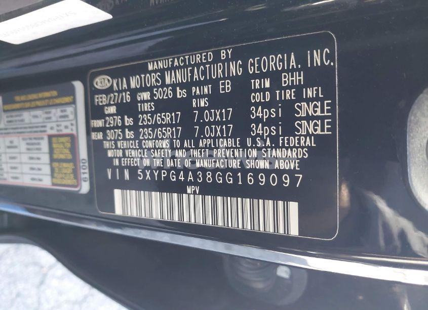 Photo 9 of 2016 Kia Sorento 2.4L LX (VIN 5XYPG4A38GG169097)