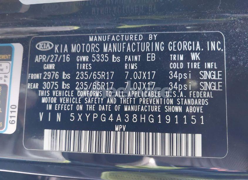 Photo 9 of 2017 Kia Sorento 2.4L LX (VIN 5XYPG4A38HG191151)