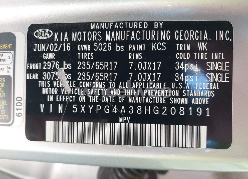 Photo 9 of 2017 Kia Sorento 2.4L LX (VIN 5XYPG4A38HG208191)