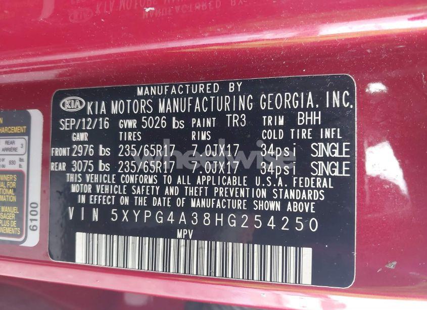 Photo 9 of 2017 Kia Sorento 2.4L LX (VIN 5XYPG4A38HG254250)