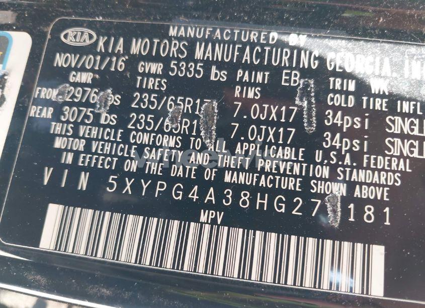 Photo 9 of 2017 Kia Sorento 2.4L LX (VIN 5XYPG4A38HG279181)