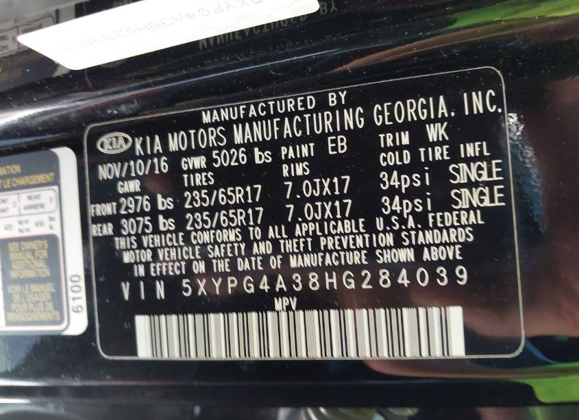 Photo 9 of 2017 Kia Sorento 2.4L L (VIN 5XYPG4A38HG284039)