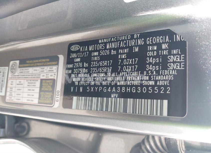 Photo 9 of 2017 Kia Sorento 2.4L LX (VIN 5XYPG4A38HG305522)