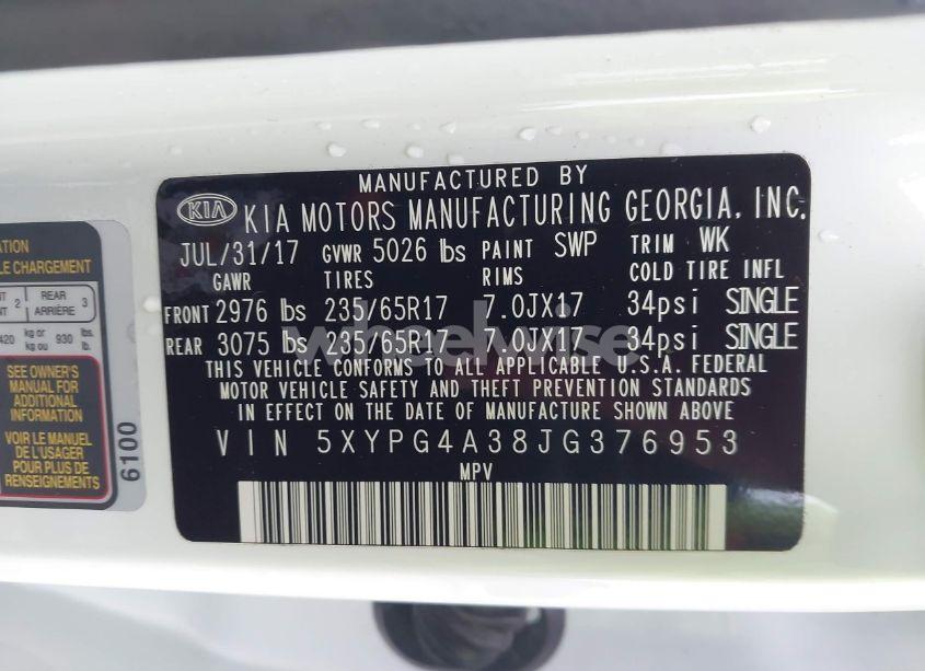 Photo 9 of 2018 Kia Sorento 2.4L LX (VIN 5XYPG4A38JG376953)