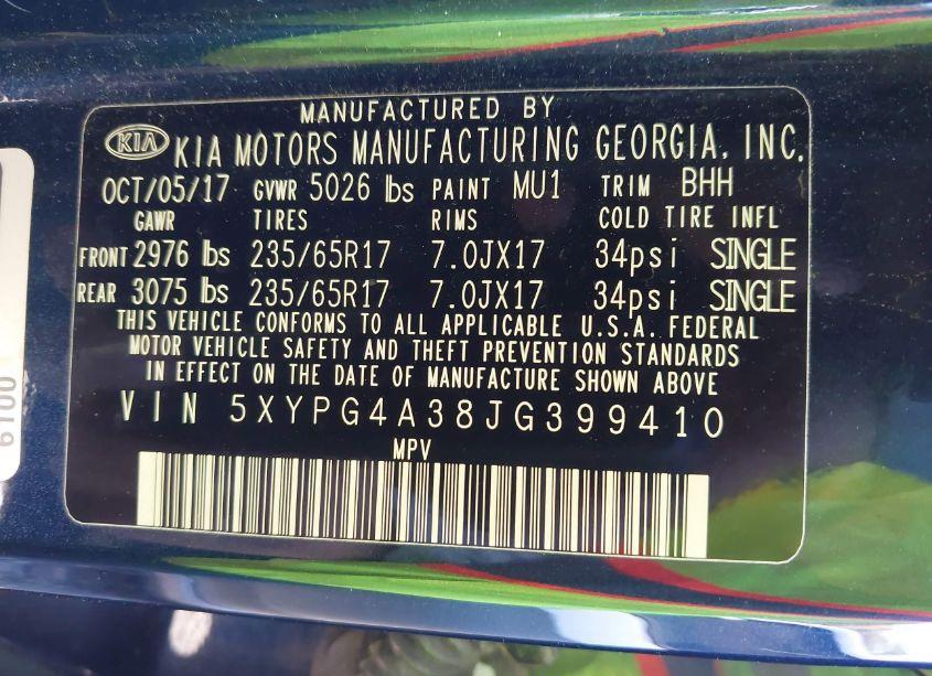 Photo 9 of 2018 Kia Sorento 2.4L LX (VIN 5XYPG4A38JG399410)