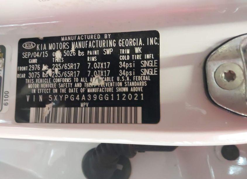 Photo 9 of 2016 Kia Sorento 2.4L LX (VIN 5XYPG4A39GG112021)