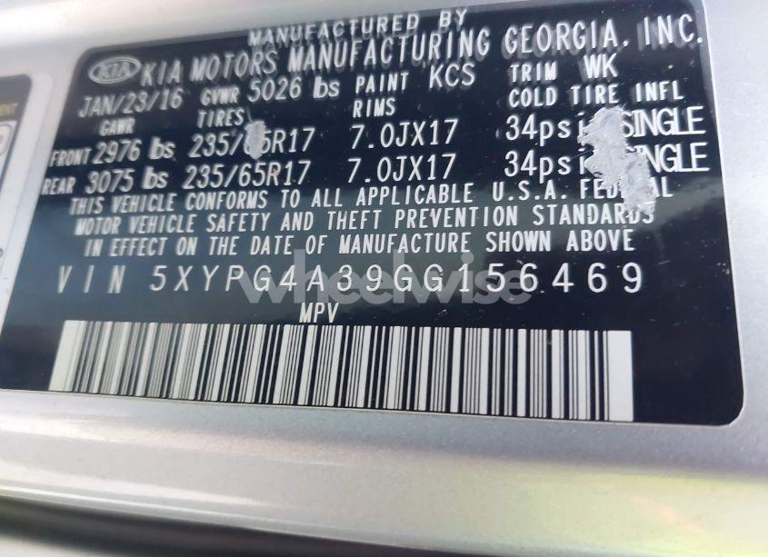 Photo 9 of 2016 Kia Sorento 2.4L LX (VIN 5XYPG4A39GG156469)