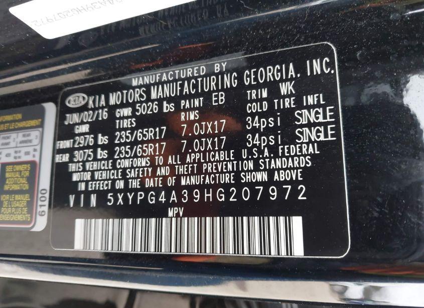 Photo 9 of 2017 Kia Sorento 2.4L LX (VIN 5XYPG4A39HG207972)