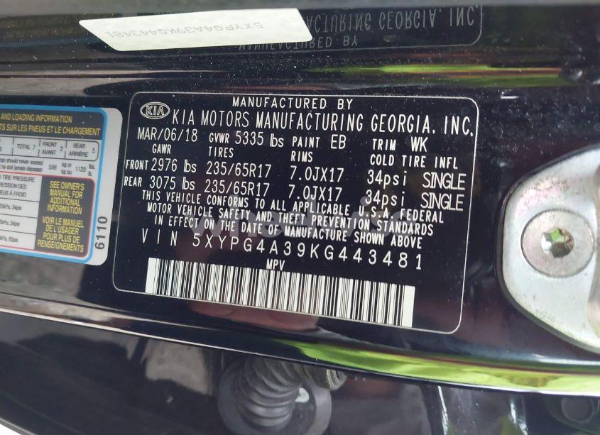 Photo 9 of 2019 Kia Sorento 2.4L L (VIN 5XYPG4A39KG443481)