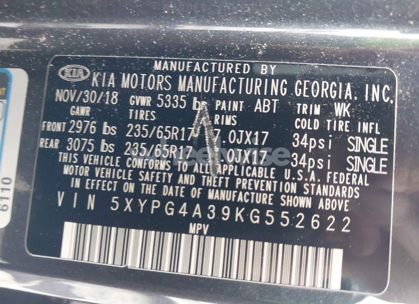 Photo 9 of 2019 Kia Sorento 2.4L LX (VIN 5XYPG4A39KG552622)