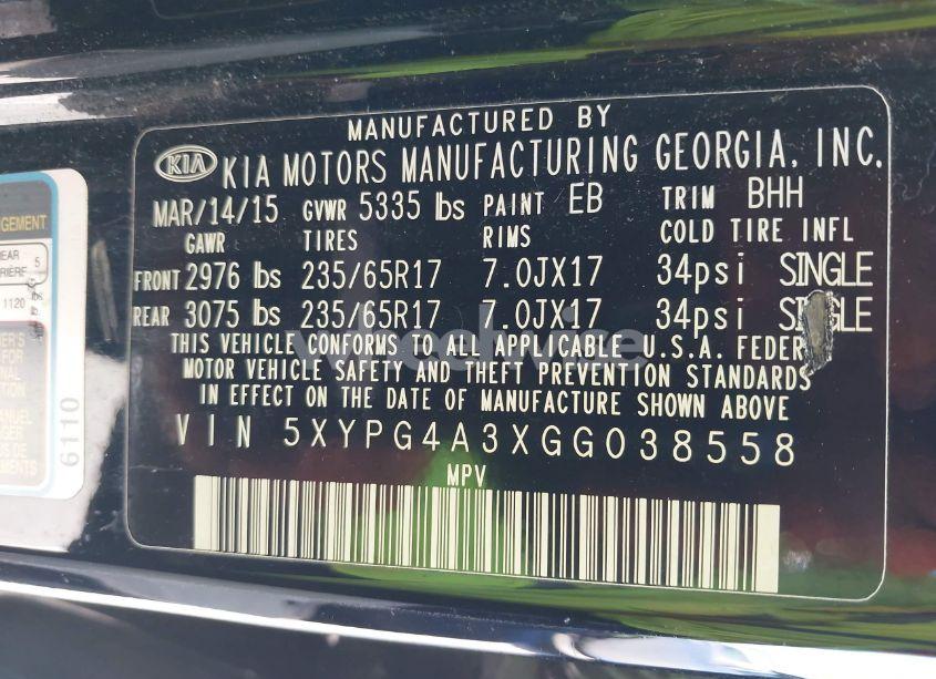 Photo 9 of 2016 Kia Sorento 2.4L LX (VIN 5XYPG4A3XGG038558)