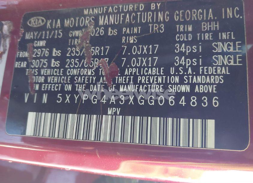 Photo 9 of 2016 Kia Sorento 2.4L LX (VIN 5XYPG4A3XGG064836)