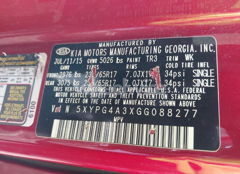 Photo 9 of 2016 Kia Sorento 2.4L LX (VIN 5XYPG4A3XGG088277)